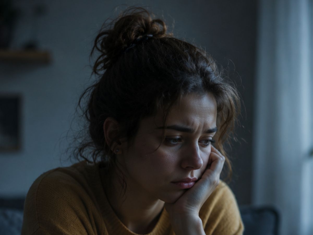 Frau mit bipolarer Störung in einer depressivenEpisode