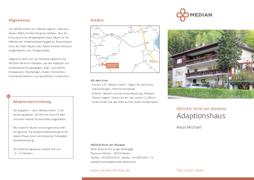 Infoflyer über das Adaptionshaus Haus Michael der MEDIAN Klinik am Waldsee