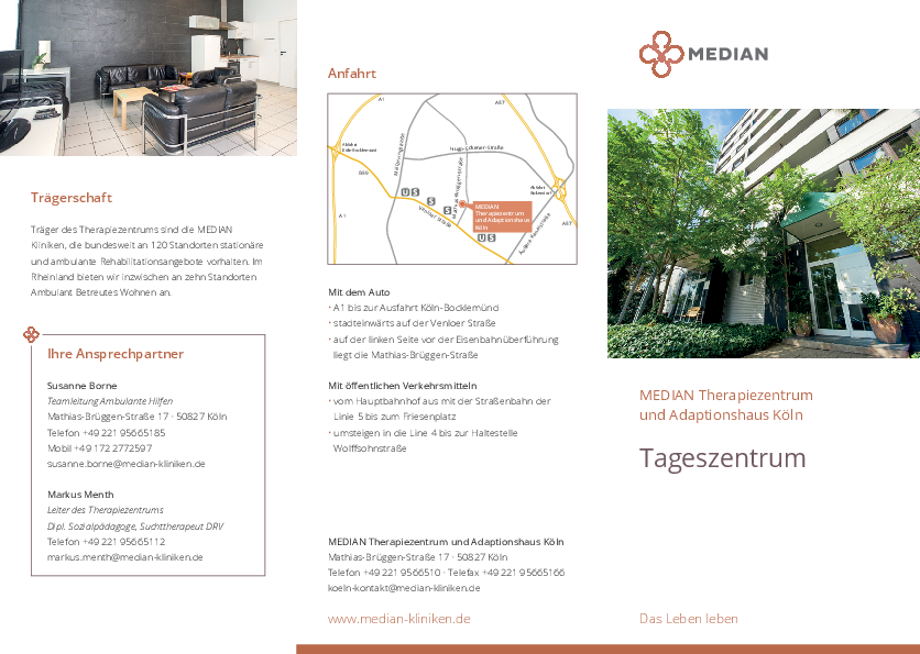 Infobroschüre Tageszentrum des MEDIAN Therapiezentrum und Adaptionshaus Köln