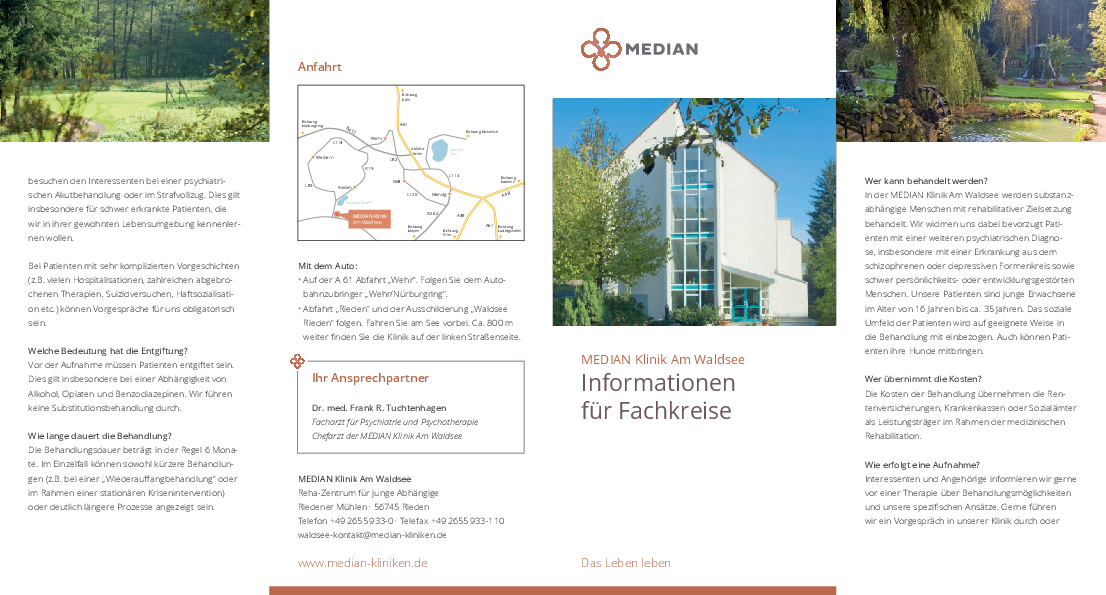 Infobroschüre Informationen für Fachkreise der MEDIAN Klinik am Waldsee