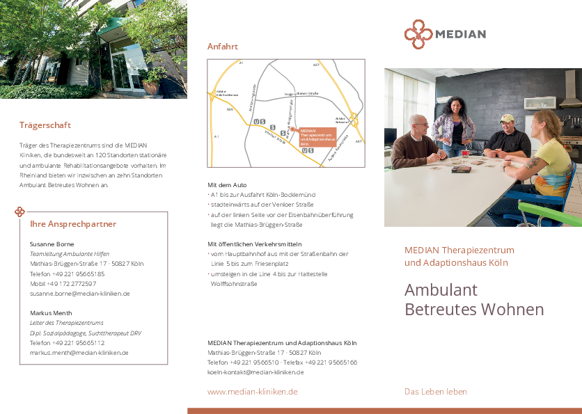 Infobroschüre Ambulantes Betreutes Wohnen des MEDIAN Therapiezentrum und Adaptionshaus Köln