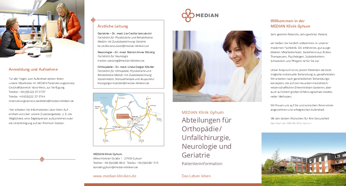 Infobroschüre zur Abteilung Orthopädie der MEDIAN Klinik Gyhum