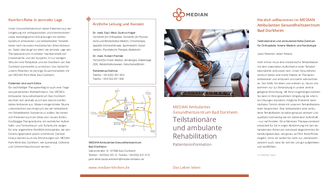 Infoflyer Rehabilitation des MEDIAN Ambulantes Gesundheitszentrum Bad Dürkheim