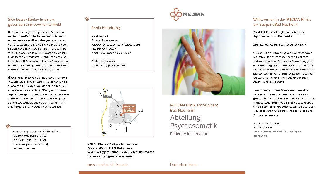 Infoflyer Abteilung Psychosomatik der MEDIAN Klinik am Südpark Bad Nauheim