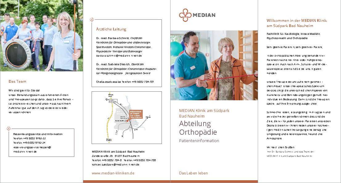 Infobroschüre der Abteilung Orthopädie der MEDIAN Klinik am Südpark Bad Nauheim