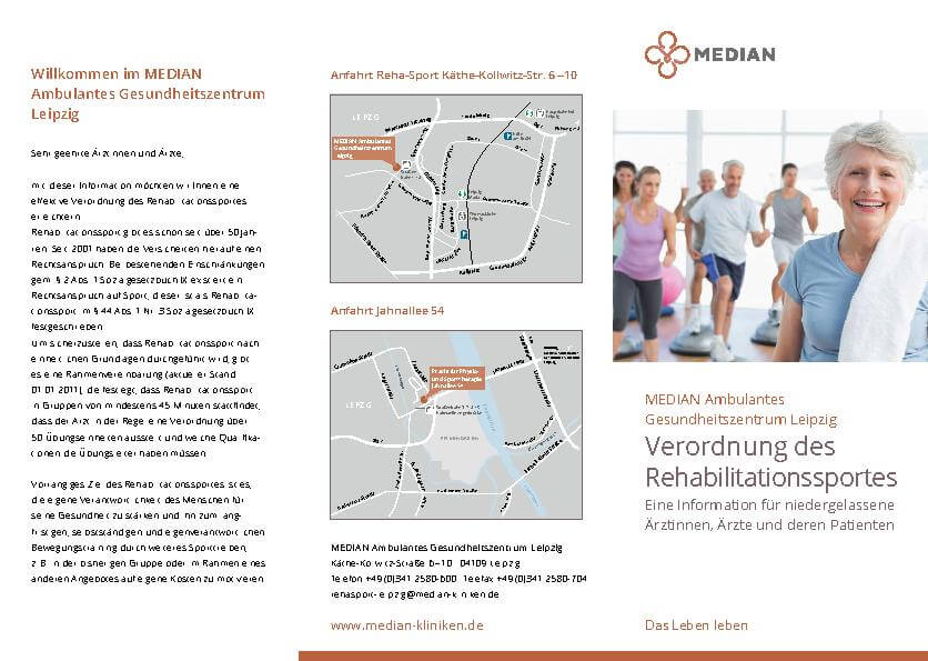 Informationsbroschüre Verordnung des Rehabilitationssportes des MEDIAN Ambulanten Gesundheitszentrum Leipzig