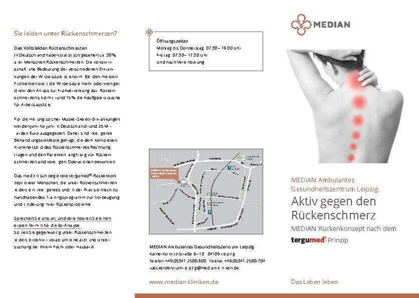 Infobroschüre Aktiv gegen Rückenschmerzen des MEDIAN Ambulantes Gesundheitszentrum Leipzig