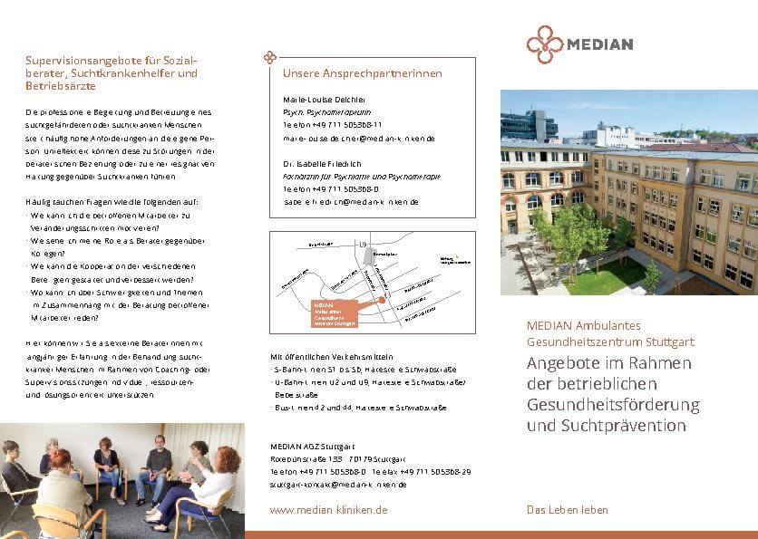 Flyer zur Gesundheitsförderung und Suchtprävention der MEDIAN AGZ Stuttgart